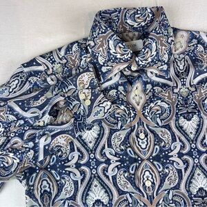 Eton Slim Size 40- 15 3/4 Mens Paisley Long Sleeve Button Down Blue Green Brown